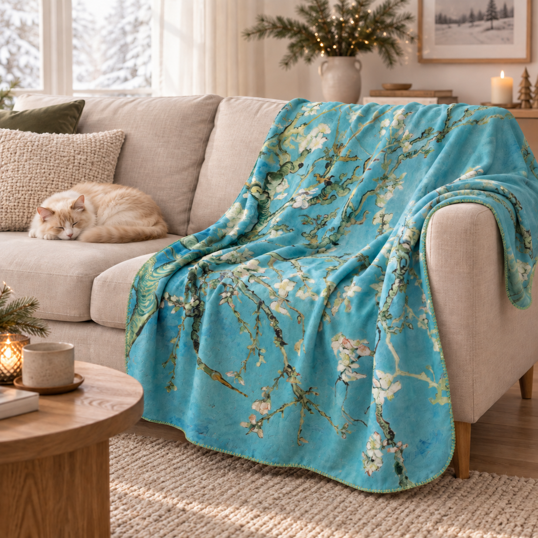 Almond Blossoms - Çiçek Açan Badem Ağacı Polar Tv Battaniyesi — Ev sahnesi
