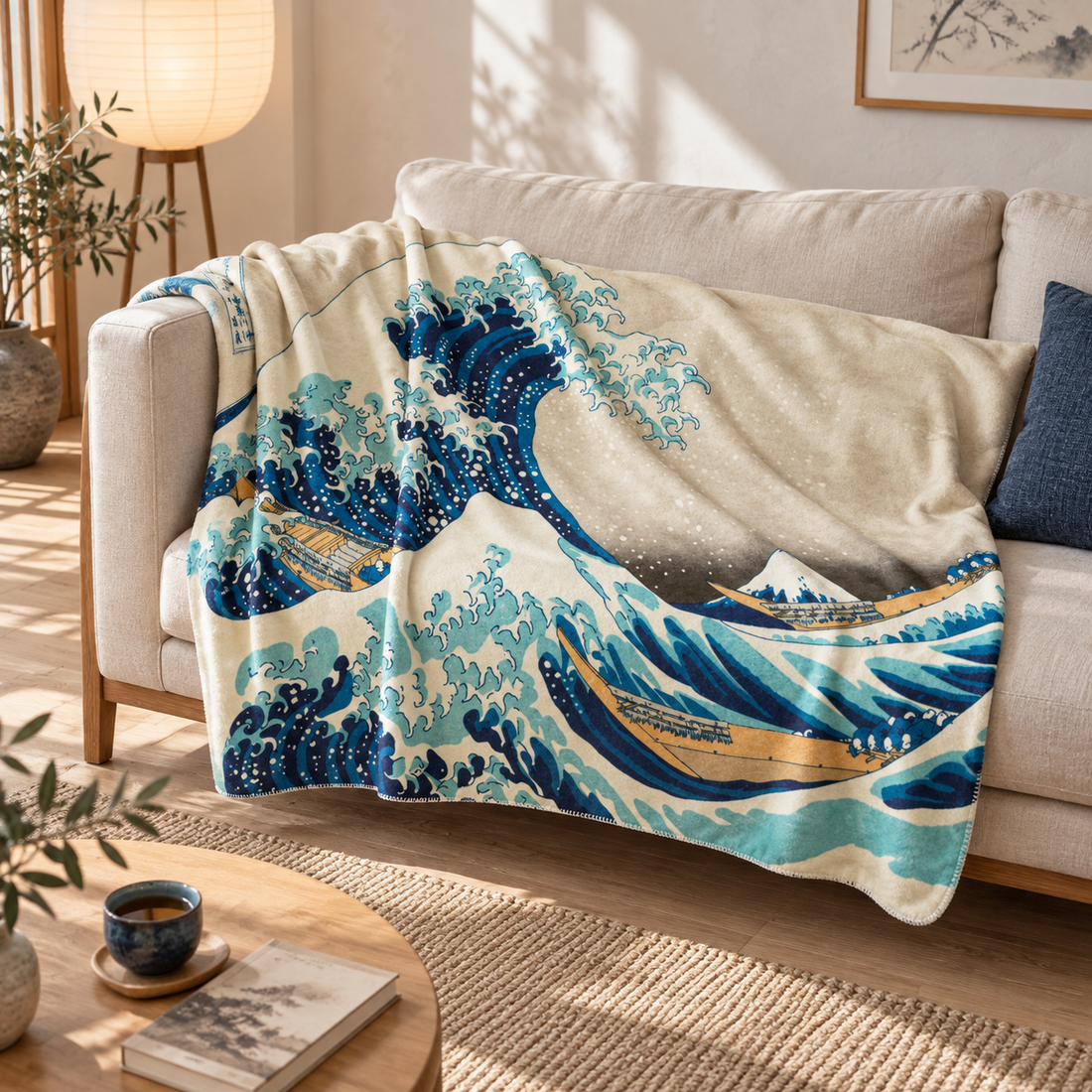 Kanagawa Oki Nami Ura - Kanagawa Dalgası Polar Tv Battaniyesi — Ev sahnesi