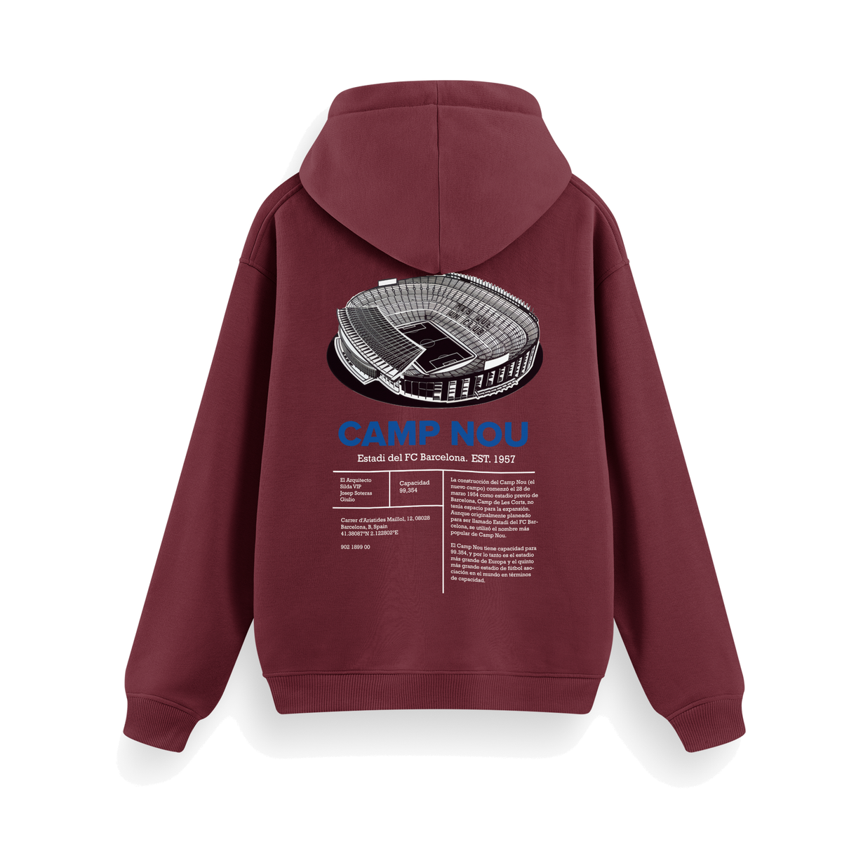 Camp Nou Regular Hoodie Bordo, sırt baskı – After6