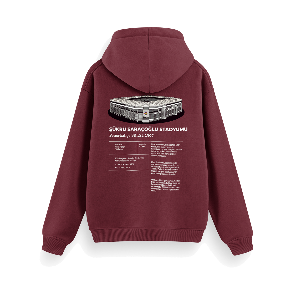 Est 1907 Regular Hoodie Bordo, sırt baskı – After6