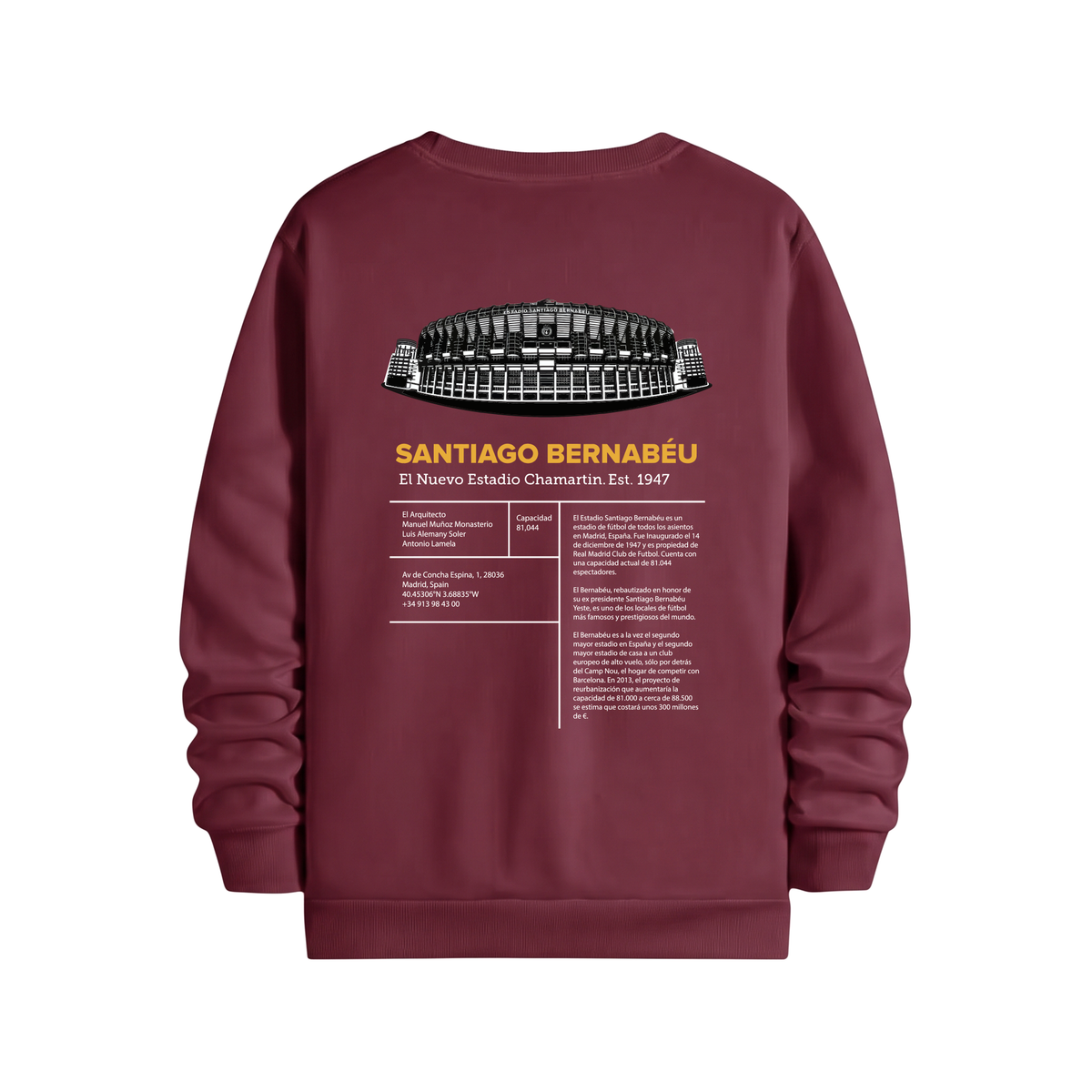 Santiago Bernabeu Regular Sweatshirt Bordo, sırt baskı – After6