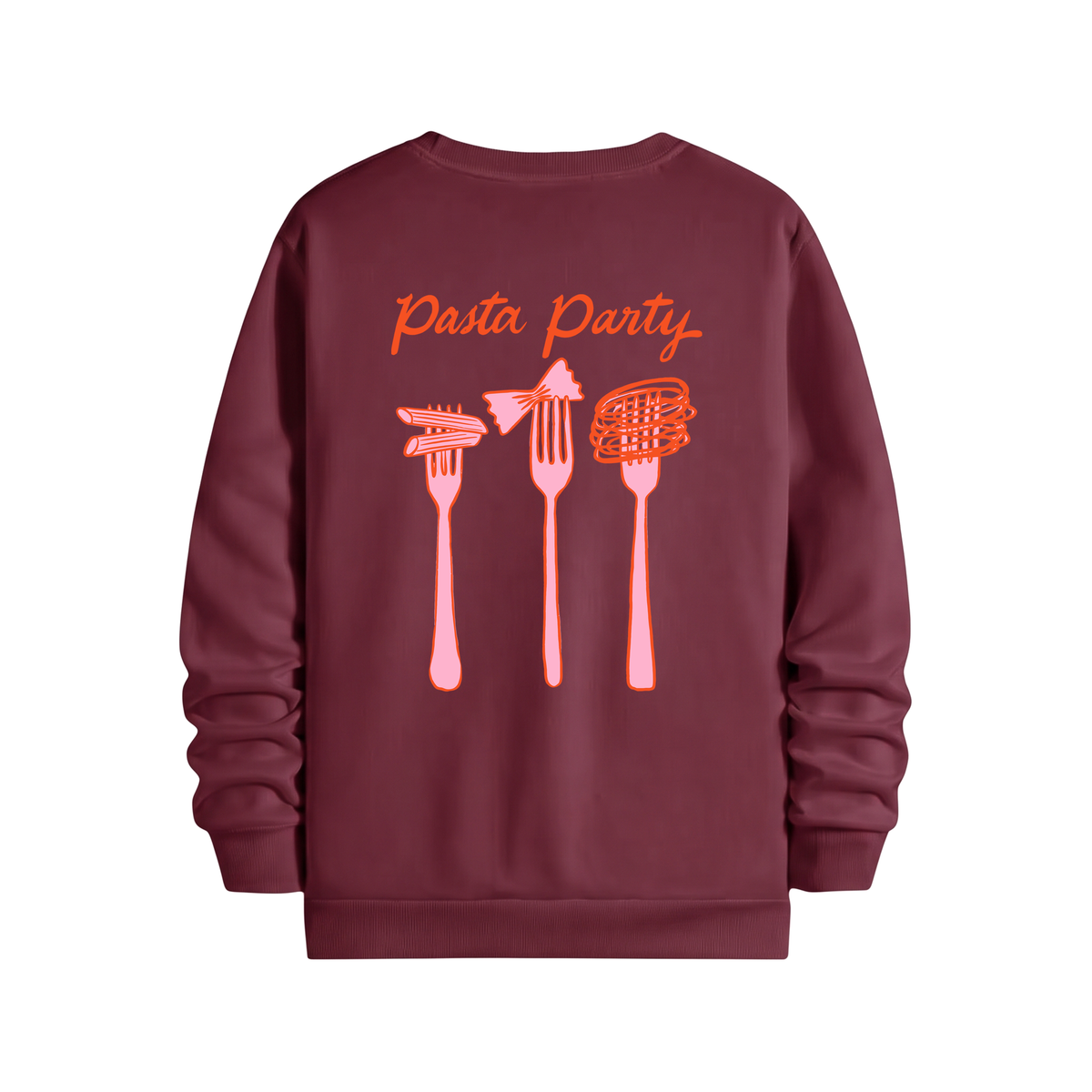 Pasta Party Regular Sweatshirt Bordo, sırt baskı – After6