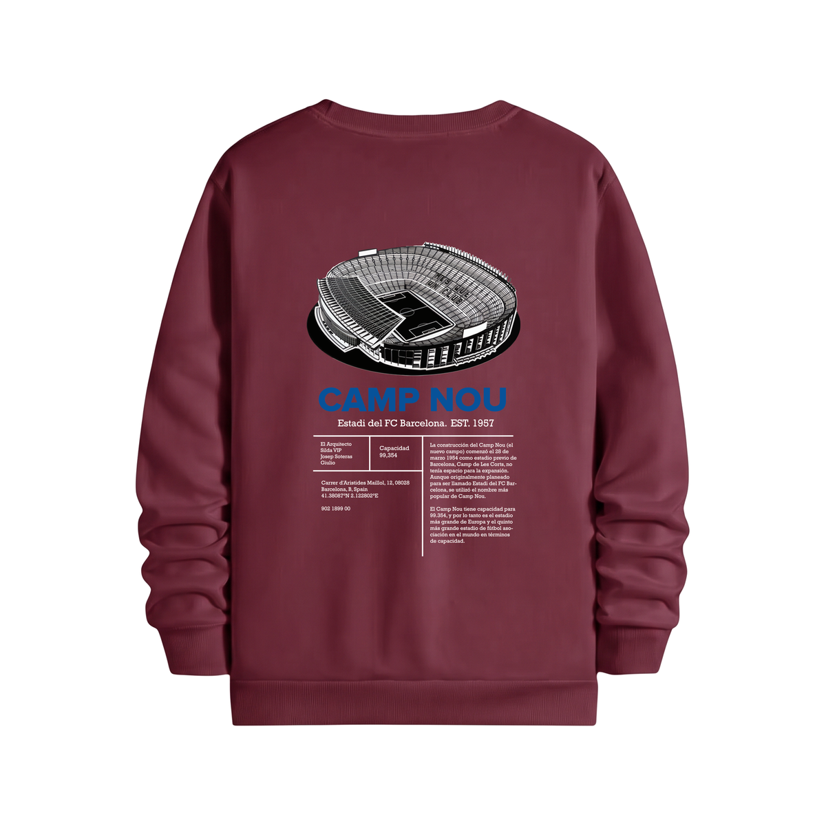 Camp Nou Regular Sweatshirt Bordo, sırt baskı – After6