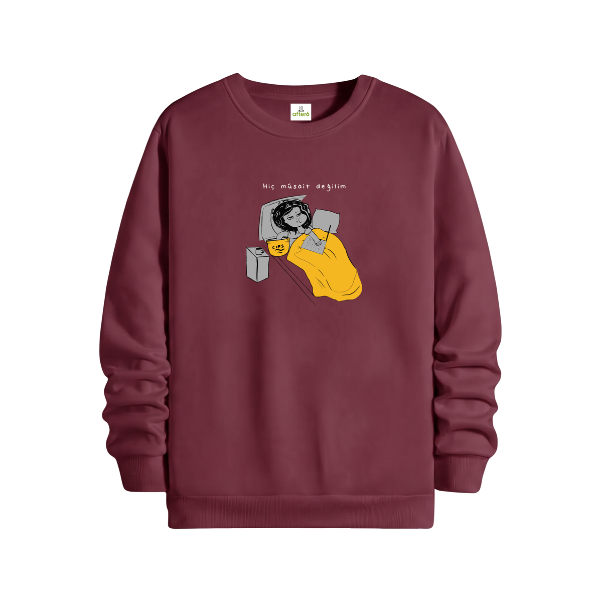 Hiç müsait değilim Regular Sweatshirt Bordo, ön baskı – After6