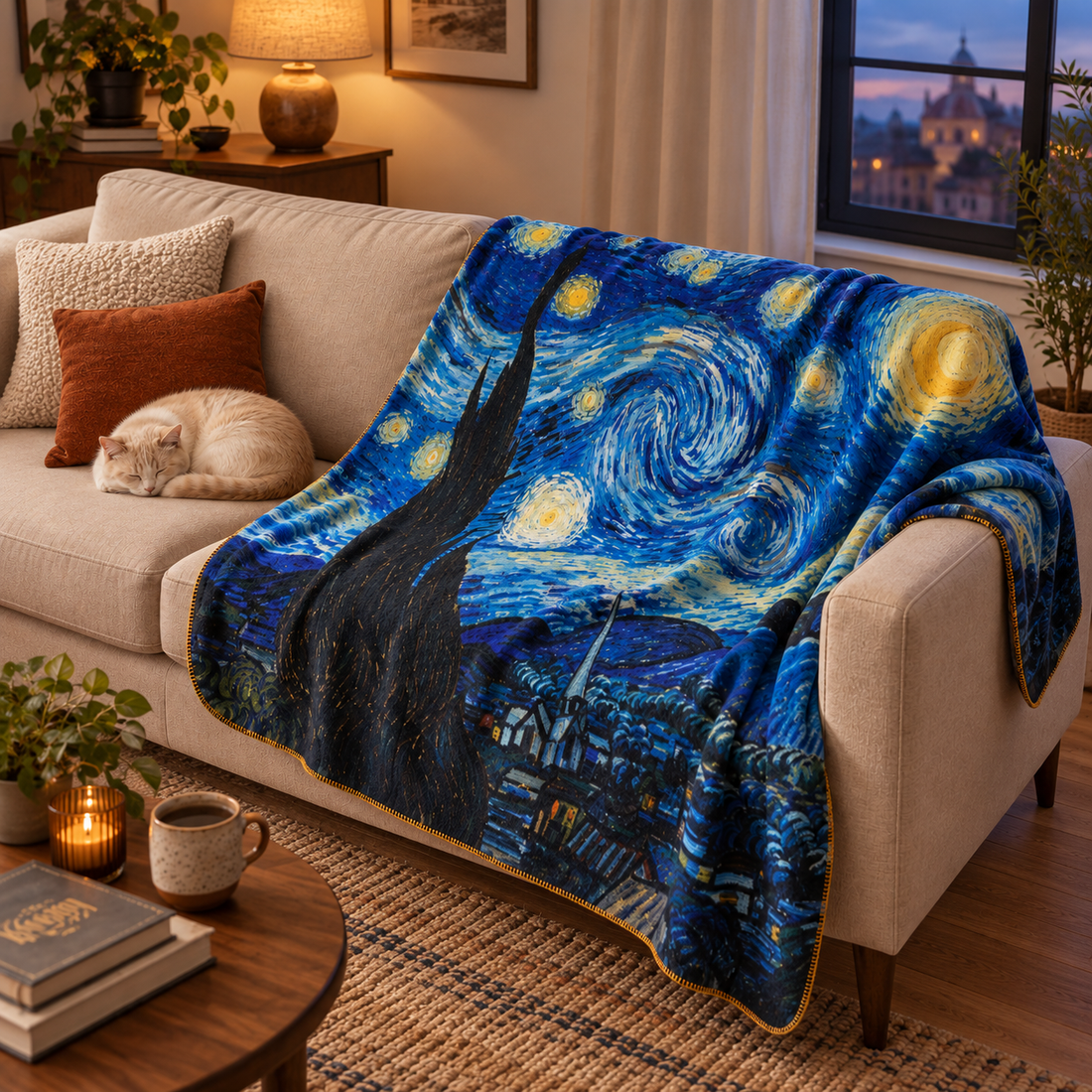 The Starry Night - Yıldızlı Gece Polar Tv Battaniyesi — Ev sahnesi