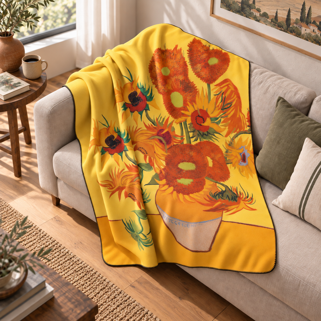 Sunflowers - Ayçiçekleri Polar Tv Battaniyesi — Ev sahnesi