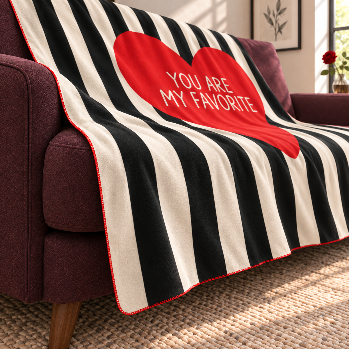 You Are My Favorite Polar TV Battaniyesi — yandan kenar ve ince dikiş detayı