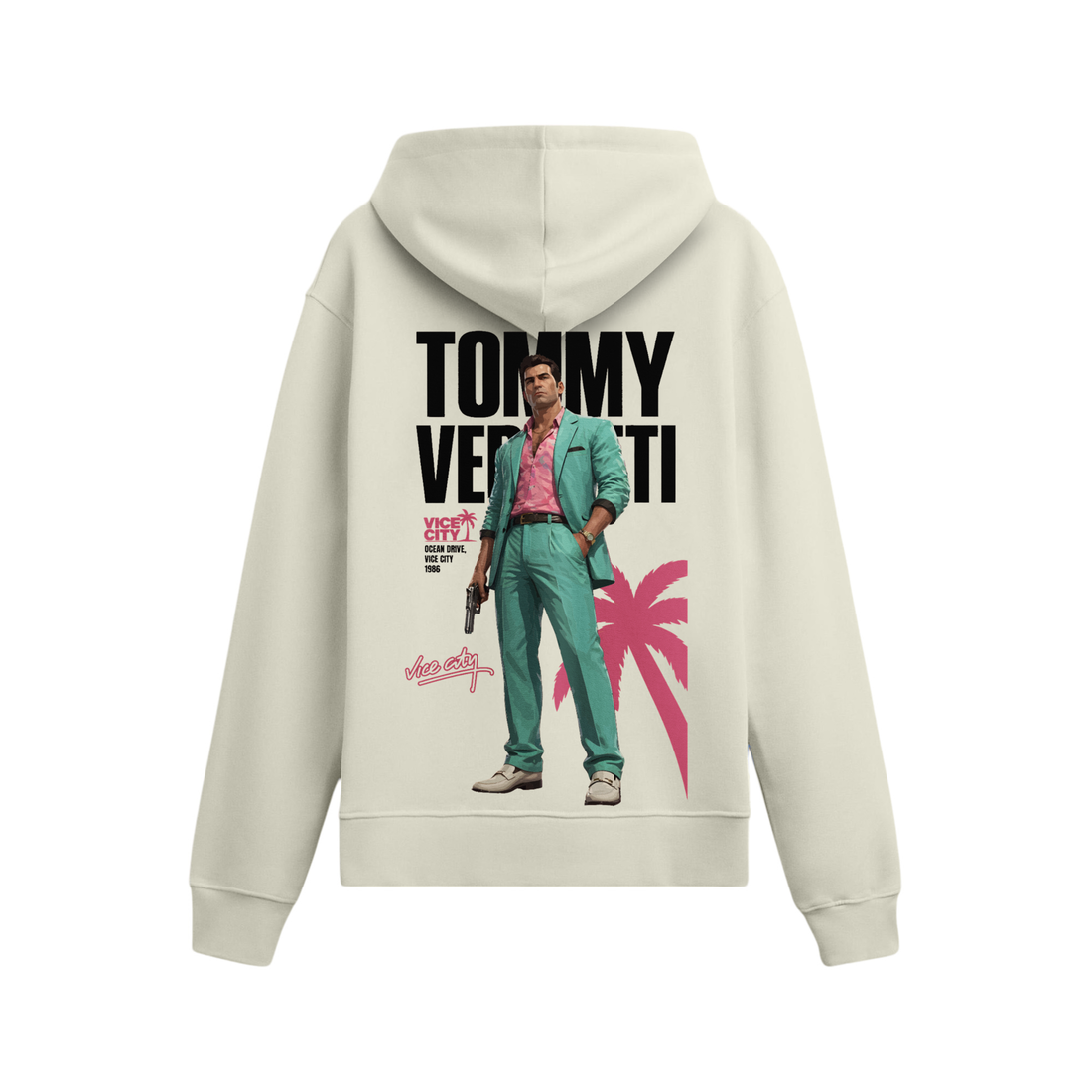 Vercetti Oversize Hoodie Ekru, sırt baskı – After6