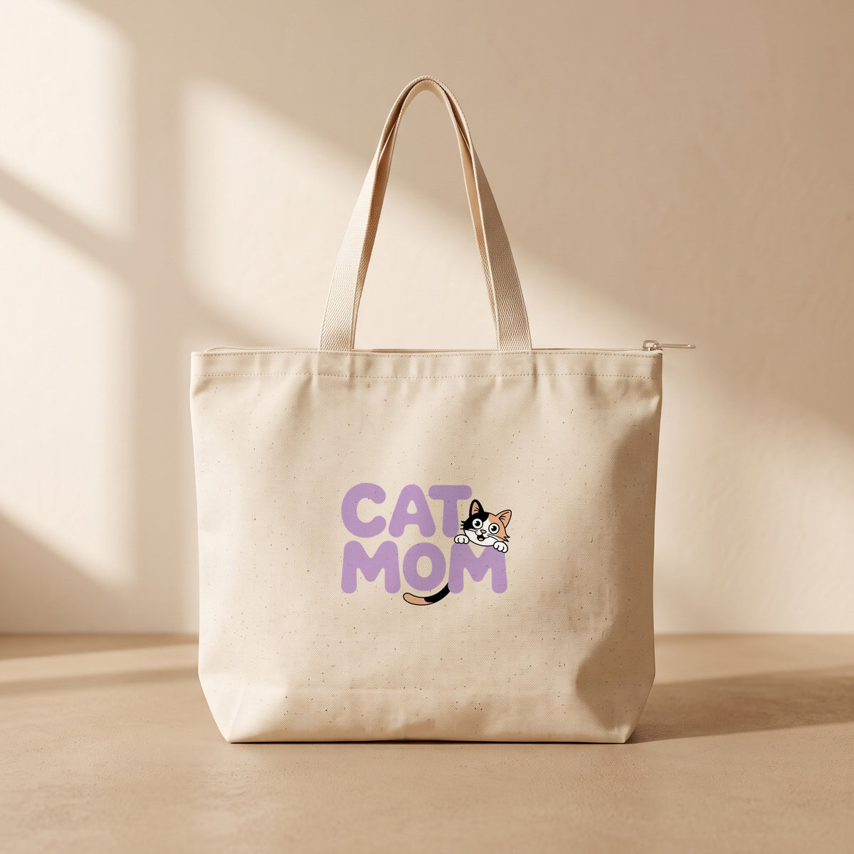 Cat Mom - Fermuarlı Tote Bag