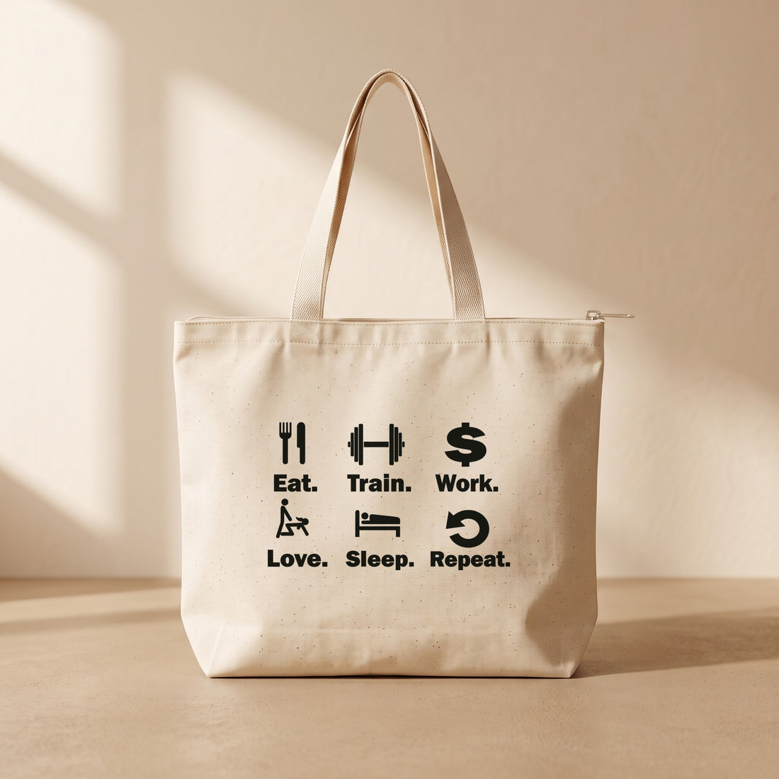 Eat Sleep Train - Fermuarlı Tote Bag