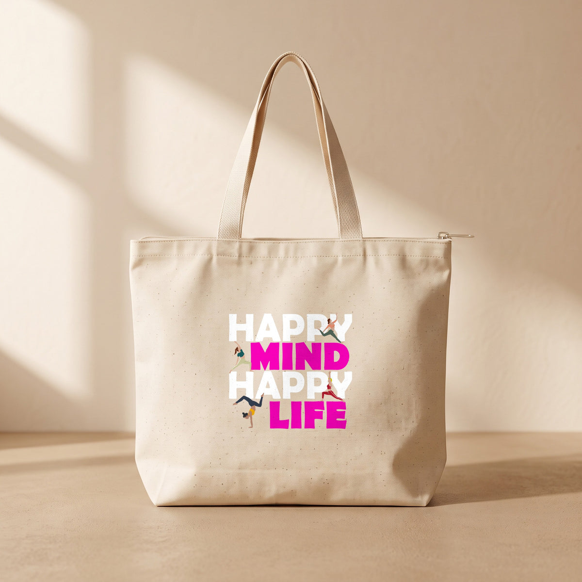 Happy Mind Happy Life - Fermuarlı Tote Bag