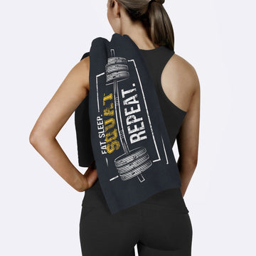 Eat Sleep Squat Repeat / Siyah Spor Havlusu