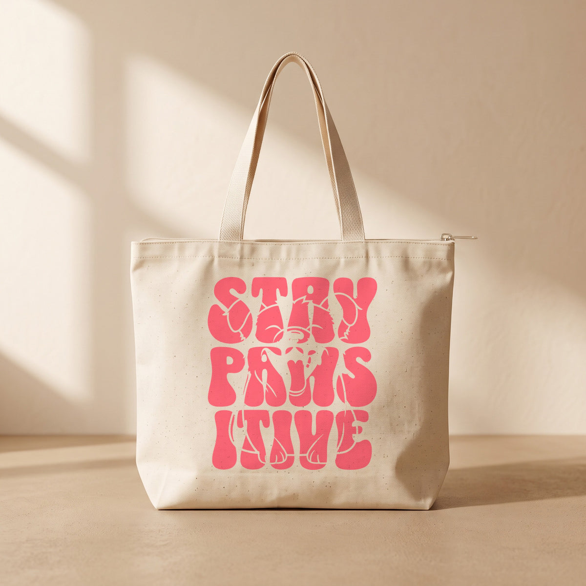 Stay Pawsitive - Fermuarlı Tote Bag
