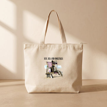 Sun Sea and Coctails - Fermuarlı Tote Bag
