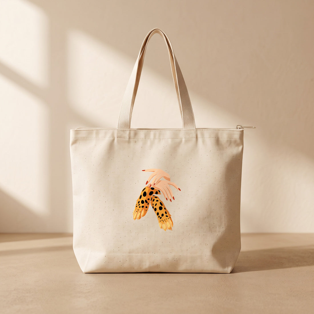 Woman and Leopard - Fermuarlı Tote Bag