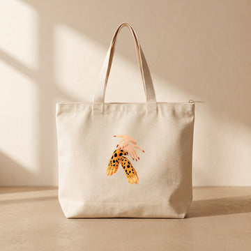 Woman and Leopard - Fermuarlı Tote Bag